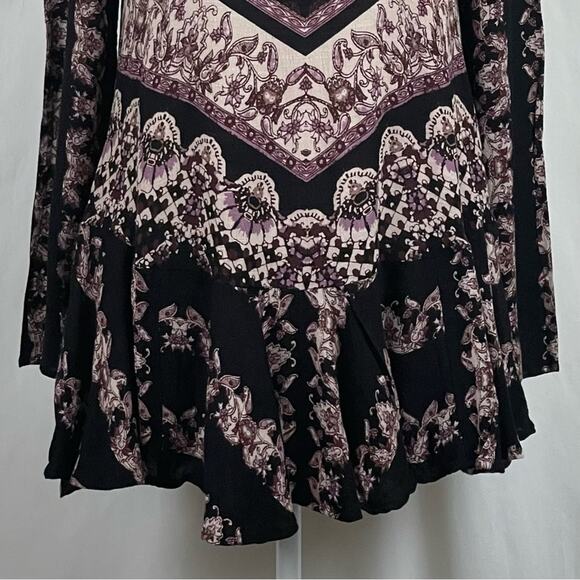 Free People Black Burgundy Boho Hippie Festival Cut Out Mini Dress NWOT Size S - Picture 4 of 12